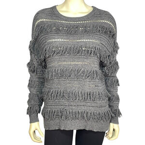 Michael Kors Sz S Pullover Knit Sweater with Rows of Fringe Long Sleeve Western